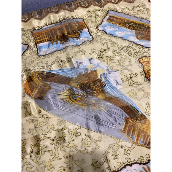 Vintage Italian Landmark Print Scarf‎ Rome Piazza Di Spagna Basilica Di S. Paolo - Picture 4 of 6